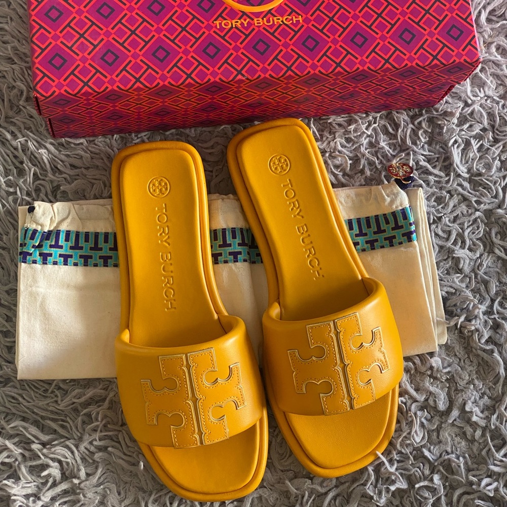 Tory Burch Nappa Leather Mustard Yellow Slide - Size 7